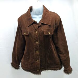 Vintage NWOT Izzi Outerwear Brown Corduroy Jacket  Button Front Faux Fur Trim XL